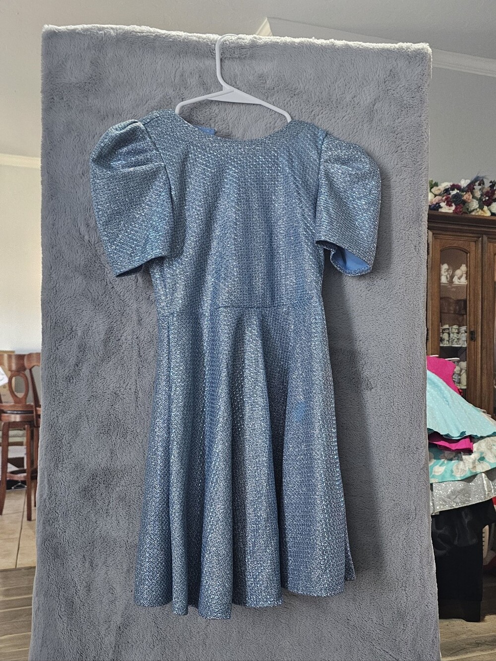 Emerald Sundae Sparkle Blue Puff-Sleeve Party Dress